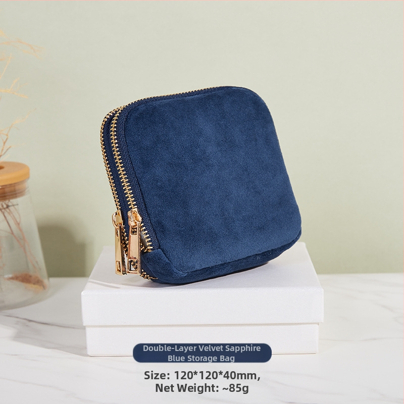 Θήκη αποθήκευσης κοσμημάτων με φούντα και φερμουάρ, Μεγάλη χωρητικότητα, βελούδινο διπλό στρώμα