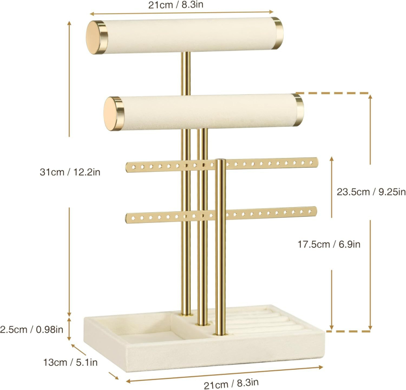 Trojedijelni stalak za nakit – ručno izrađeni metalni stalak, organizator za ogrlice i narukvice, luksuzan stil