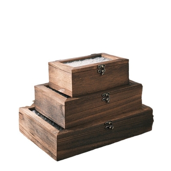 Επιτραπέζιο κουτί αποθήκευσης - Ξύλινο, Προστασία από σκόνη, Ριγέ σχέδιο, Χωρητικότητα 1 L, Νέο κινεζικό στυλ