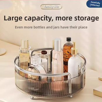 Περιστρεφόμενος οργανωτής καλλυντικών για επιφάνεια γραφείου – πλαστικός, χωρίς οπές, μοντέρνος μινιμαλιστικός σχεδιασμός