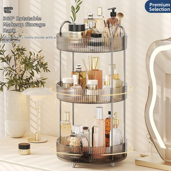 Περιστρεφόμενος οργανωτής καλλυντικών για επιφάνεια γραφείου – πλαστικός, χωρίς οπές, μοντέρνος μινιμαλιστικός σχεδιασμός