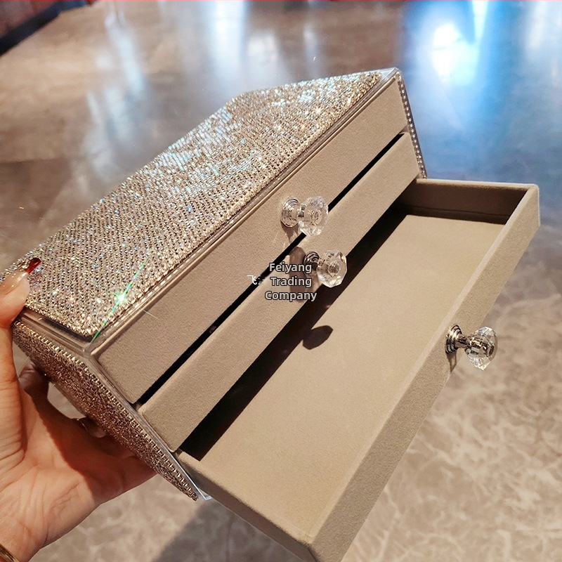 Бижутерийна кутия за съхранение с чекмедже – прахоустойчива, материал: хартия, стил: пасторален, за бижута, не е внесена