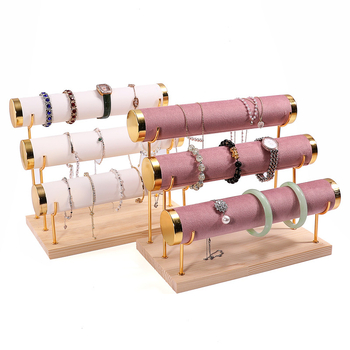Ξύλινο τριώροφο εκθετήριο για βραχιόλια, σχεδίαση βήματος, οργανωτής κοσμημάτων