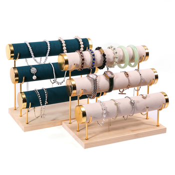 Ξύλινο τριώροφο εκθετήριο για βραχιόλια, σχεδίαση βήματος, οργανωτής κοσμημάτων