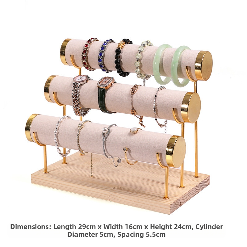 Ξύλινο τριώροφο εκθετήριο για βραχιόλια, σχεδίαση βήματος, οργανωτής κοσμημάτων