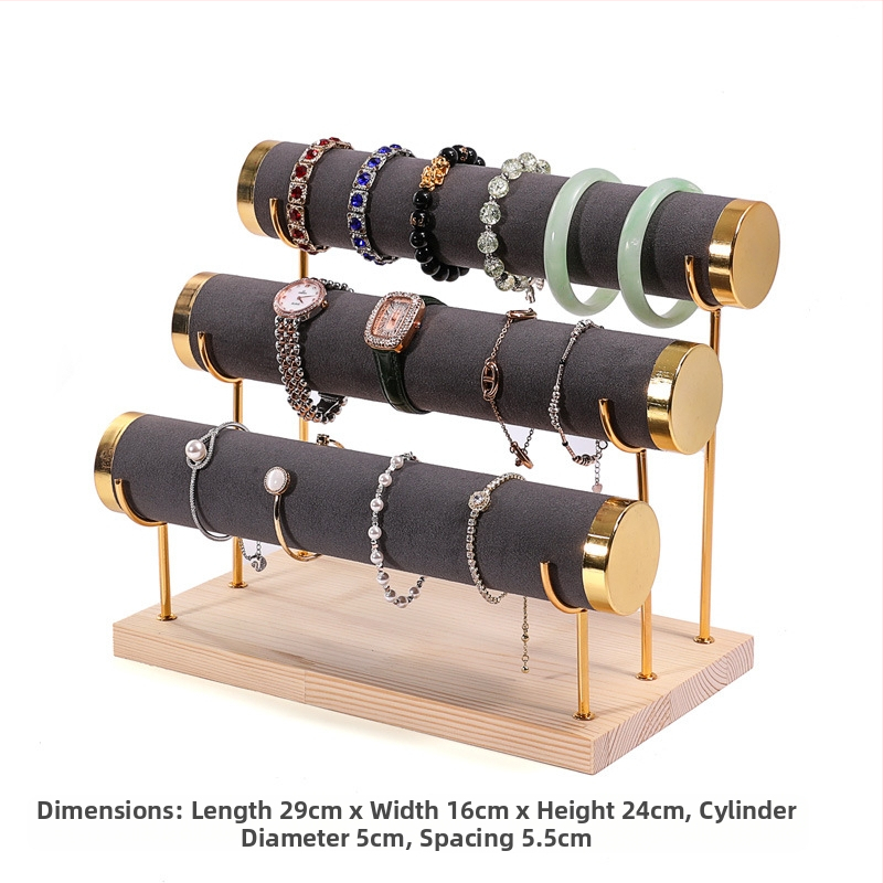 Ξύλινο τριώροφο εκθετήριο για βραχιόλια, σχεδίαση βήματος, οργανωτής κοσμημάτων