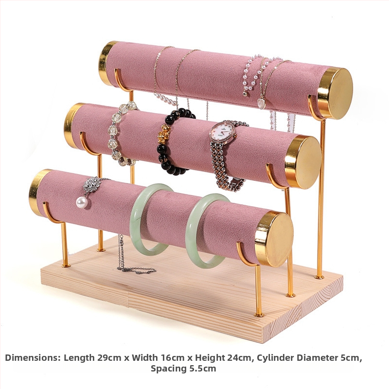 Ξύλινο τριώροφο εκθετήριο για βραχιόλια, σχεδίαση βήματος, οργανωτής κοσμημάτων