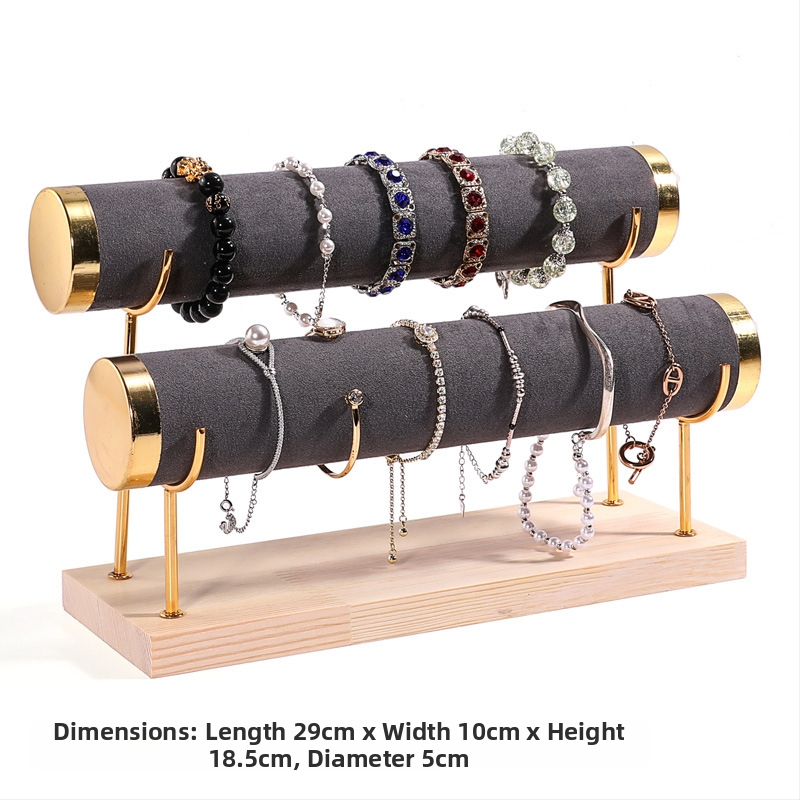 Ξύλινο τριώροφο εκθετήριο για βραχιόλια, σχεδίαση βήματος, οργανωτής κοσμημάτων