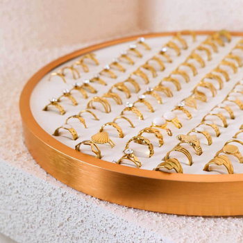 Στήριγμα κοσμημάτων με κυκλικό εκθέτη, πολυχρηστικό, φορητό, αντιοξειδωτικό, επιτραπέζια βάση, κατασκευασμένο από PU δέρμα και κράμα αλουμινίου