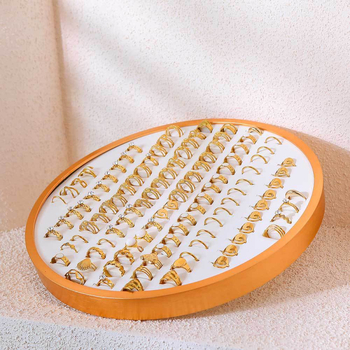 Στήριγμα κοσμημάτων με κυκλικό εκθέτη, πολυχρηστικό, φορητό, αντιοξειδωτικό, επιτραπέζια βάση, κατασκευασμένο από PU δέρμα και κράμα αλουμινίου