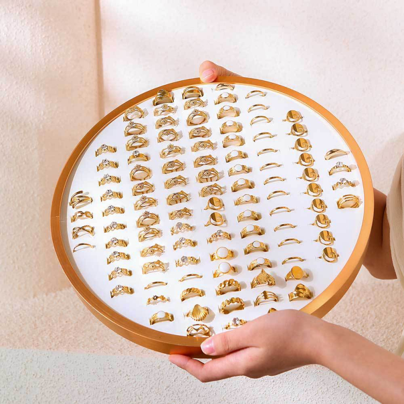 Στήριγμα κοσμημάτων με κυκλικό εκθέτη, πολυχρηστικό, φορητό, αντιοξειδωτικό, επιτραπέζια βάση, κατασκευασμένο από PU δέρμα και κράμα αλουμινίου