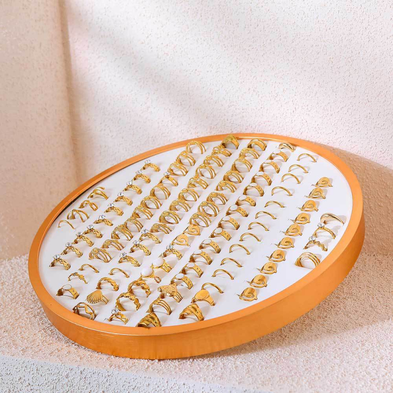 Στήριγμα κοσμημάτων με κυκλικό εκθέτη, πολυχρηστικό, φορητό, αντιοξειδωτικό, επιτραπέζια βάση, κατασκευασμένο από PU δέρμα και κράμα αλουμινίου