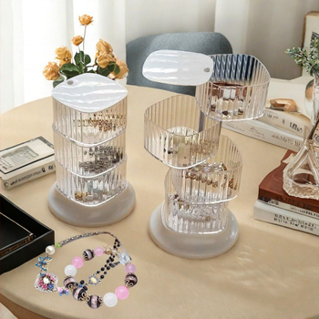 Περιστρεφόμενη βάση κοσμημάτων, επιτραπέζια, 4 επίπεδα, πλαστική, ανθεκτική στη σκόνη, πολυλειτουργική