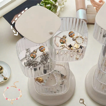 Περιστρεφόμενη βάση κοσμημάτων, επιτραπέζια, 4 επίπεδα, πλαστική, ανθεκτική στη σκόνη, πολυλειτουργική