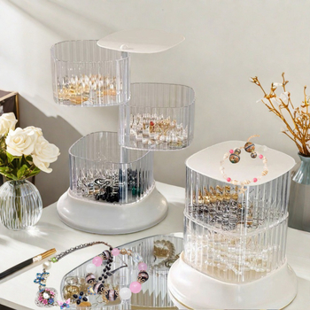 Περιστρεφόμενη βάση κοσμημάτων, επιτραπέζια, 4 επίπεδα, πλαστική, ανθεκτική στη σκόνη, πολυλειτουργική