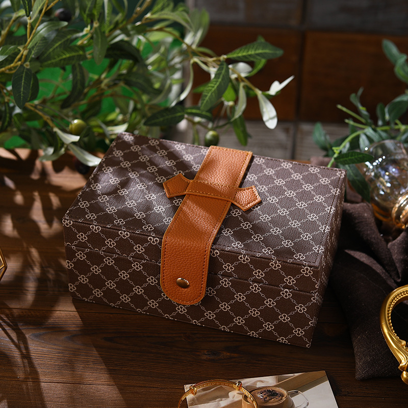 Cutie de bijuterii din piele – multistrat, mare capacitate, pentru inele, coliere și cercei; material Cortex, stil versiune coreeană, duritate: hard, model: stripe; marca Sanpanzi