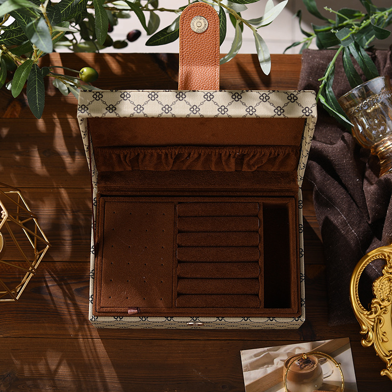 Cutie de bijuterii din piele – multistrat, mare capacitate, pentru inele, coliere și cercei; material Cortex, stil versiune coreeană, duritate: hard, model: stripe; marca Sanpanzi