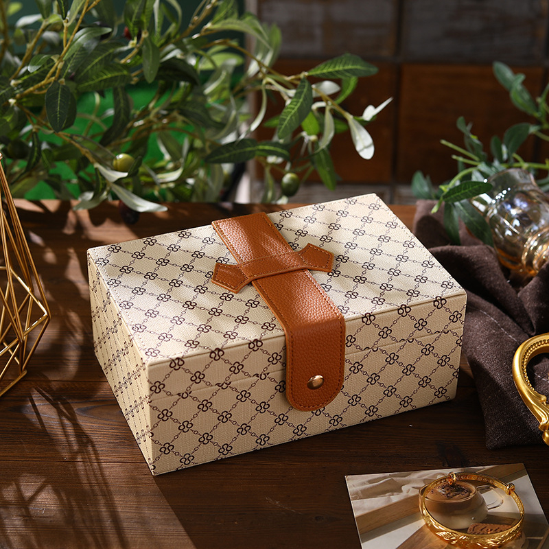 Cutie de bijuterii din piele – multistrat, mare capacitate, pentru inele, coliere și cercei; material Cortex, stil versiune coreeană, duritate: hard, model: stripe; marca Sanpanzi