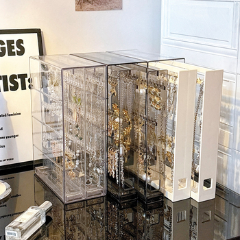 Κουτί αποθήκευσης κοσμημάτων για σκουλαρίκια, κολιέ και βραχιόλια, πλαστικό, διαφανές, μεγάλη χωρητικότητα, μοντέρνος μινιμαλιστικός σχεδιασμός.