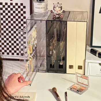 Κουτί αποθήκευσης κοσμημάτων για σκουλαρίκια, κολιέ και βραχιόλια, πλαστικό, διαφανές, μεγάλη χωρητικότητα, μοντέρνος μινιμαλιστικός σχεδιασμός.