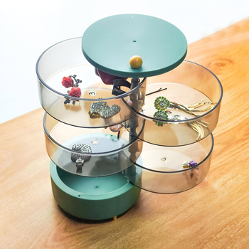 Πενταώροφος περιστρεφόμενος οργανωτής κοσμημάτων από πολυστυρένιο (PS), προστατευτικός από σκόνη, πολυλειτουργικός για σκουλαρίκια, δαχτυλίδια, είδη μανικιούρ και κουμπιά