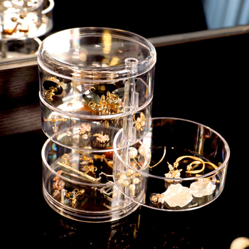 Πενταώροφος περιστρεφόμενος οργανωτής κοσμημάτων από πολυστυρένιο (PS), προστατευτικός από σκόνη, πολυλειτουργικός για σκουλαρίκια, δαχτυλίδια, είδη μανικιούρ και κουμπιά