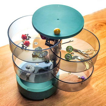 Πενταώροφος περιστρεφόμενος οργανωτής κοσμημάτων από πολυστυρένιο (PS), προστατευτικός από σκόνη, πολυλειτουργικός για σκουλαρίκια, δαχτυλίδια, είδη μανικιούρ και κουμπιά