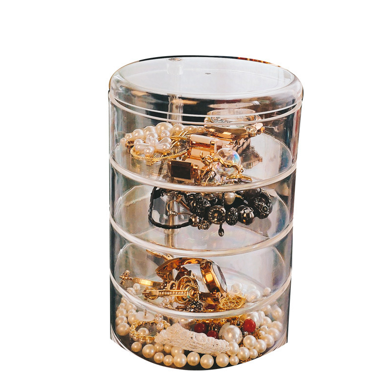 Πενταώροφος περιστρεφόμενος οργανωτής κοσμημάτων από πολυστυρένιο (PS), προστατευτικός από σκόνη, πολυλειτουργικός για σκουλαρίκια, δαχτυλίδια, είδη μανικιούρ και κουμπιά