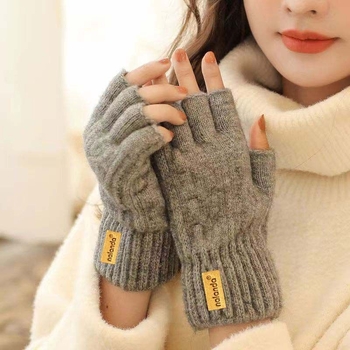 Γάντια με μισά δάχτυλα – πλεκτά, συμβατά με οθόνη αφής, ζεστά, ανθεκτικά στον άνεμο, Jacquard μοτίβο, μονόχρωμα, χειμώνας, unisex