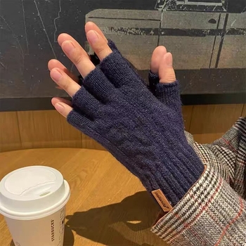Γάντια με μισά δάχτυλα – πλεκτά, συμβατά με οθόνη αφής, ζεστά, ανθεκτικά στον άνεμο, Jacquard μοτίβο, μονόχρωμα, χειμώνας, unisex