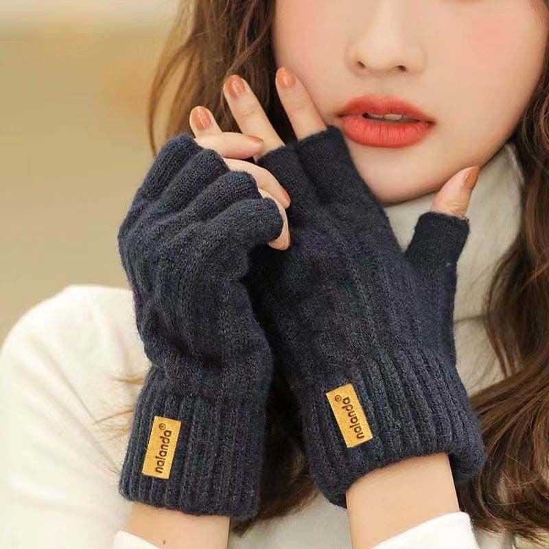 Γάντια με μισά δάχτυλα – πλεκτά, συμβατά με οθόνη αφής, ζεστά, ανθεκτικά στον άνεμο, Jacquard μοτίβο, μονόχρωμα, χειμώνας, unisex