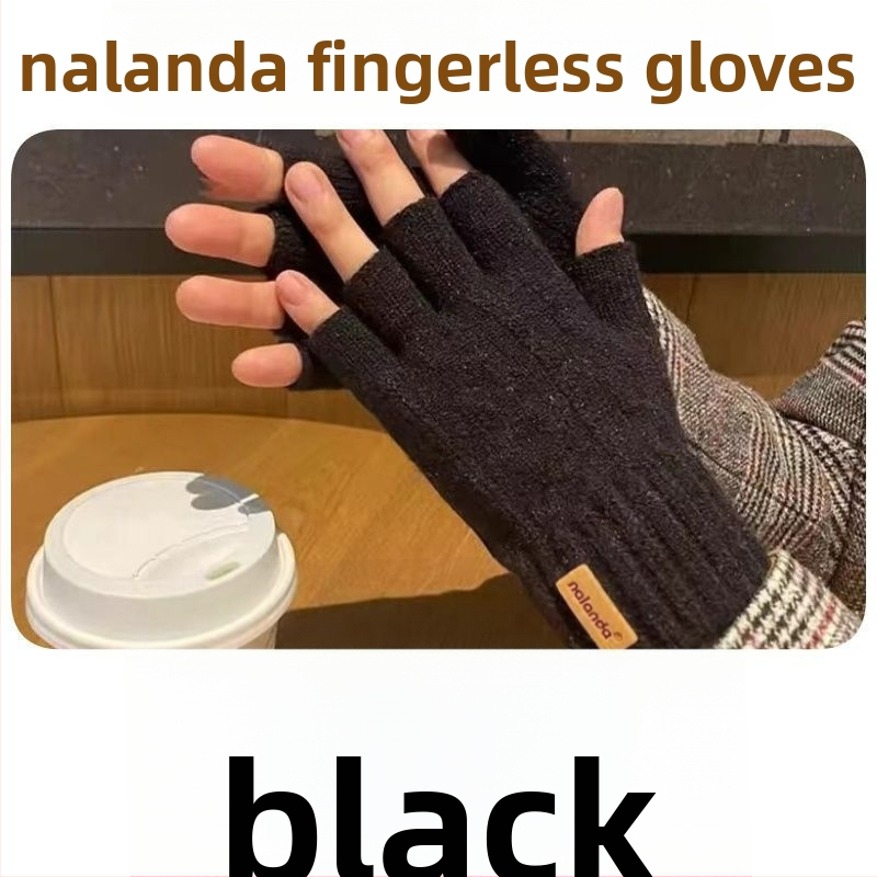 Γάντια με μισά δάχτυλα – πλεκτά, συμβατά με οθόνη αφής, ζεστά, ανθεκτικά στον άνεμο, Jacquard μοτίβο, μονόχρωμα, χειμώνας, unisex