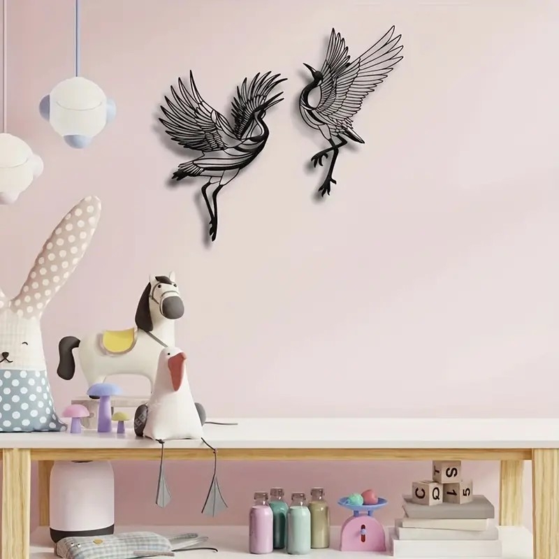 Two-Piece Iron Crane Dancing Wall Decor – Modern Minimalist Ornament for Home and Office