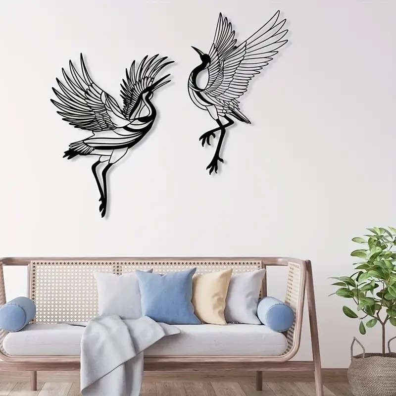 Two-Piece Iron Crane Dancing Wall Decor – Modern Minimalist Ornament for Home and Office