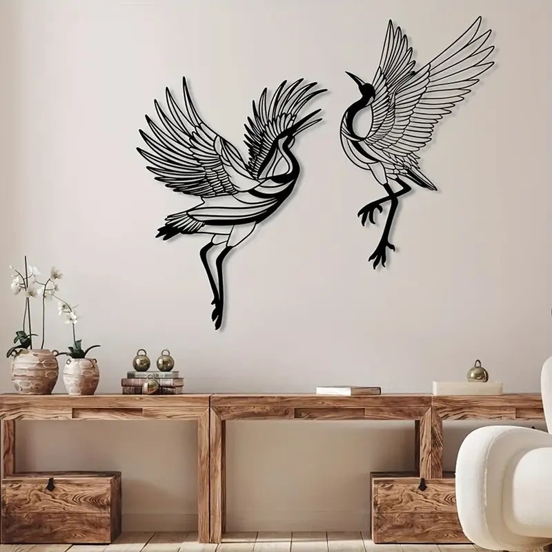 Two-Piece Iron Crane Dancing Wall Decor – Modern Minimalist Ornament for Home and Office