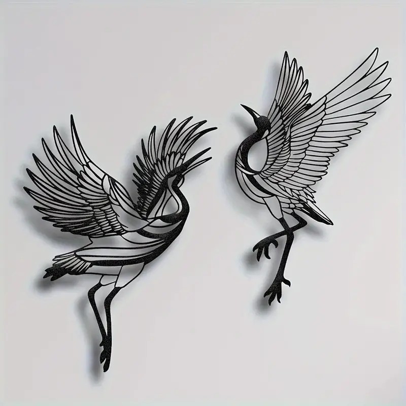 Two-Piece Iron Crane Dancing Wall Decor – Modern Minimalist Ornament for Home and Office