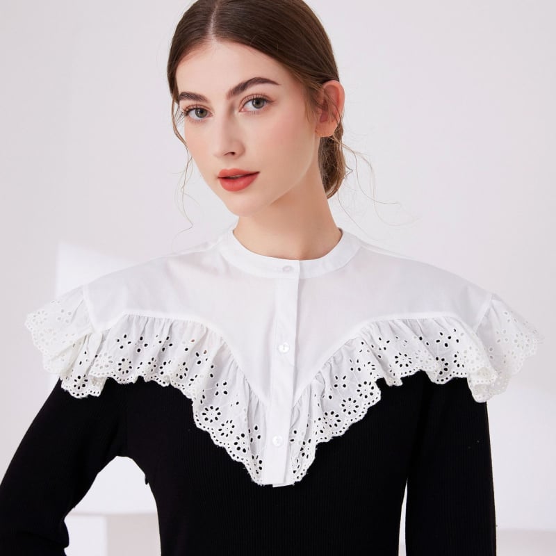 Lolita šal-pelerin s lažnim ovratnikom od šifona, cvjetni uzorak, širina 40 cm, jesen 2024