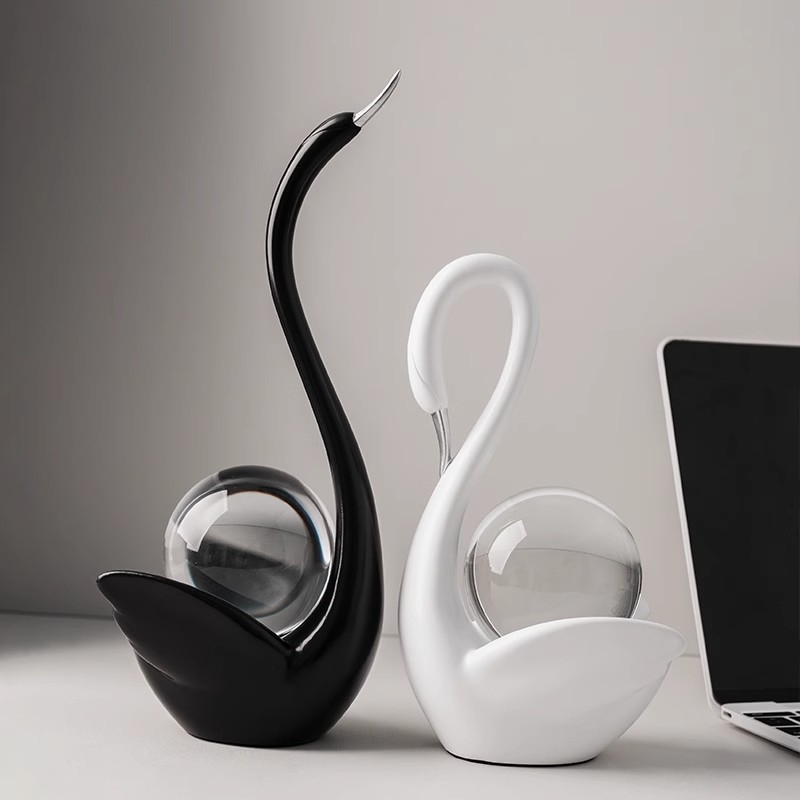 Art Deco διακοσμητικό για TV έπιπλο — ρητίνη, κύκνος με κρυστάλλινη σφαίρα, χειροποίητο, Σκανδιναβικό στυλ, δώρο γενέθλιων και Χριστουγέννων