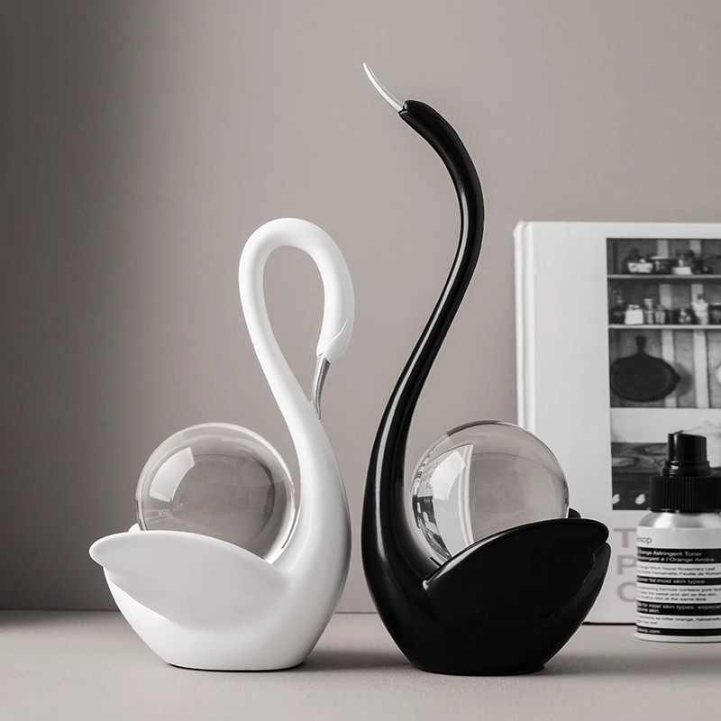 Art Deco διακοσμητικό για TV έπιπλο — ρητίνη, κύκνος με κρυστάλλινη σφαίρα, χειροποίητο, Σκανδιναβικό στυλ, δώρο γενέθλιων και Χριστουγέννων