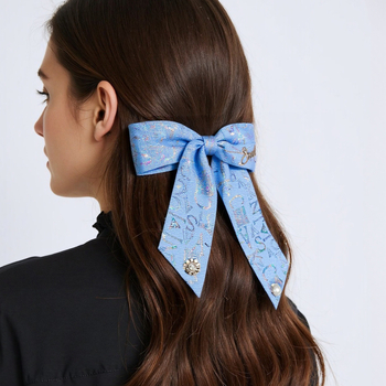 Καρφί μαλλιών με υφασμάτινο φιόγκο και εκτύπωση γράμματος, χειροποίητο αξεσουάρ κεφαλιού για γυναίκες