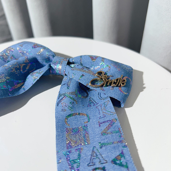 Καρφί μαλλιών με υφασμάτινο φιόγκο και εκτύπωση γράμματος, χειροποίητο αξεσουάρ κεφαλιού για γυναίκες