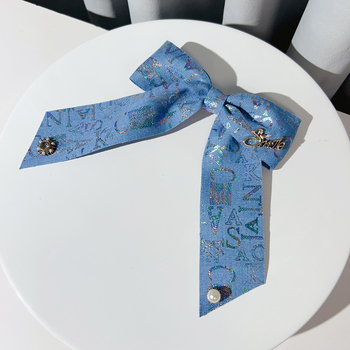 Καρφί μαλλιών με υφασμάτινο φιόγκο και εκτύπωση γράμματος, χειροποίητο αξεσουάρ κεφαλιού για γυναίκες