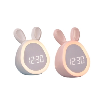 Zuikio formos žadintuvas, LED skaitmeninis ekranas, maitinamas baterijomis, animacinio stiliaus, naktinė lemputė