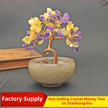 Κρυστάλλινο δέντρο χρημάτων διακοσμητικό για γραφείο, βάση κέρας της αφθονίας, κρύσταλλο κιτρίνης, δέντρο της ζωής, χειροποίητο, κινέζικού στυλ