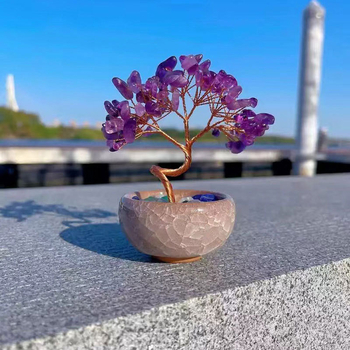 Κρυστάλλινο δέντρο χρημάτων διακοσμητικό για γραφείο, βάση κέρας της αφθονίας, κρύσταλλο κιτρίνης, δέντρο της ζωής, χειροποίητο, κινέζικού στυλ