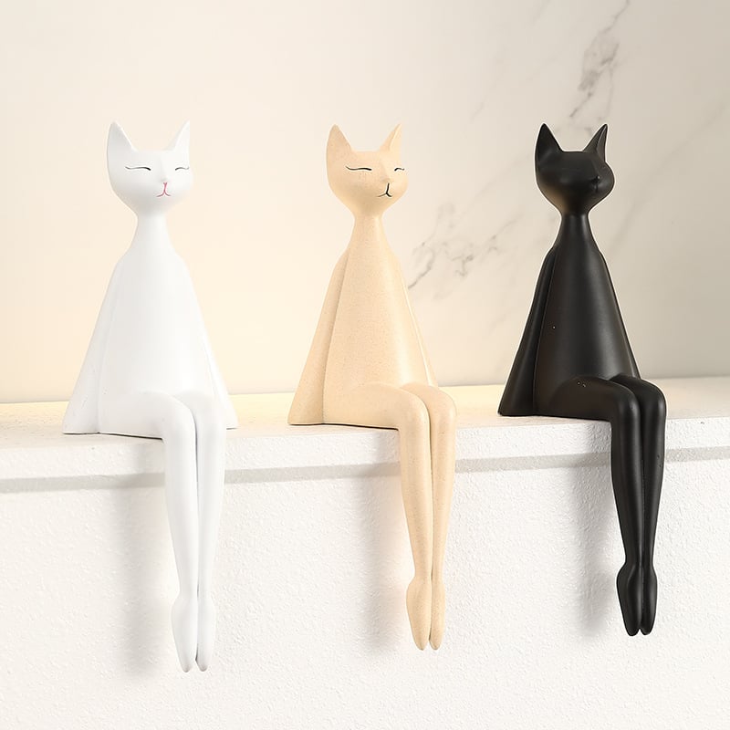Buck marka Maneki-neko mačja figurica - od smole, karikatura stil, sjedeći položaj, za izlaganje u dnevnom boravku na TV ormariću ili polici