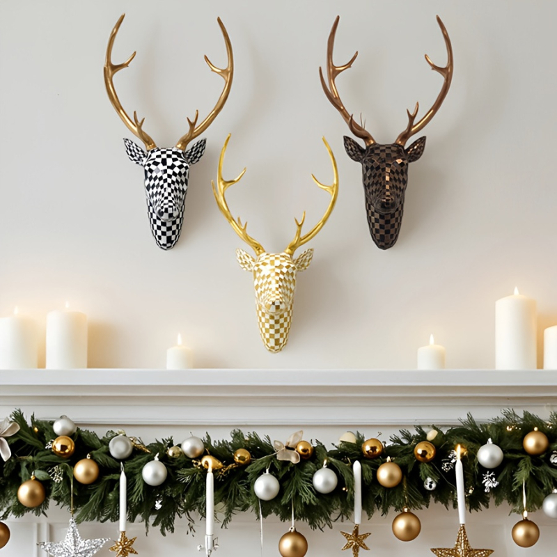 Cap de cerb pentru perete cu model mozaic — cap de animal din rășină sintetică, Zhongtuo, decor pentru casă pentru living sau hol