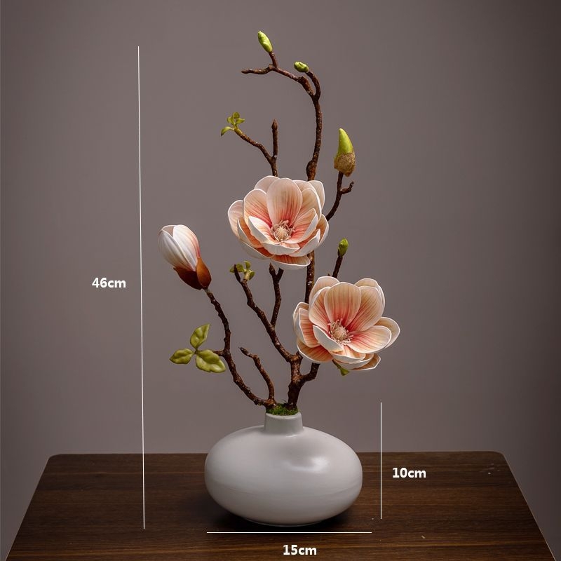 Dirbtinė magnolija dekoracija – įėjimui ir svetainei – Medžiaga: šilkas žiedas; Veislė: Magnolia; Tekstūra: realistinė; Paskirtis: dekoratyvinis