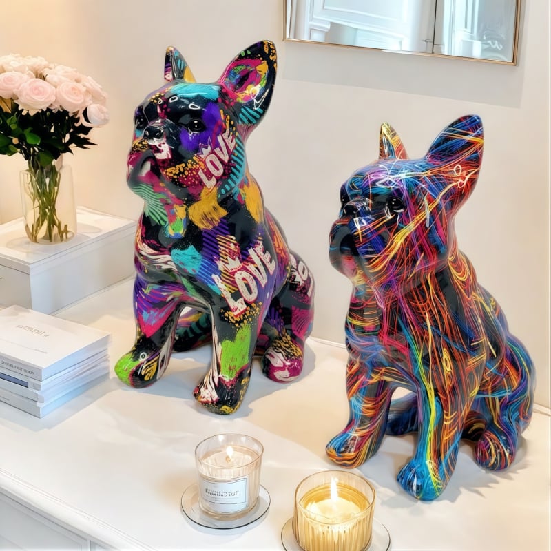 Figurină din rășină cu bulldog, stil graffiti, decor pentru vitrina de vin acasă și la birou