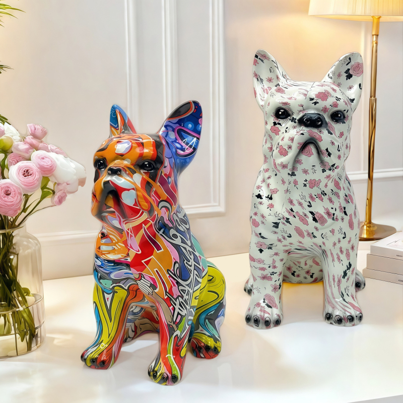 Figurină din rășină cu bulldog, stil graffiti, decor pentru vitrina de vin acasă și la birou